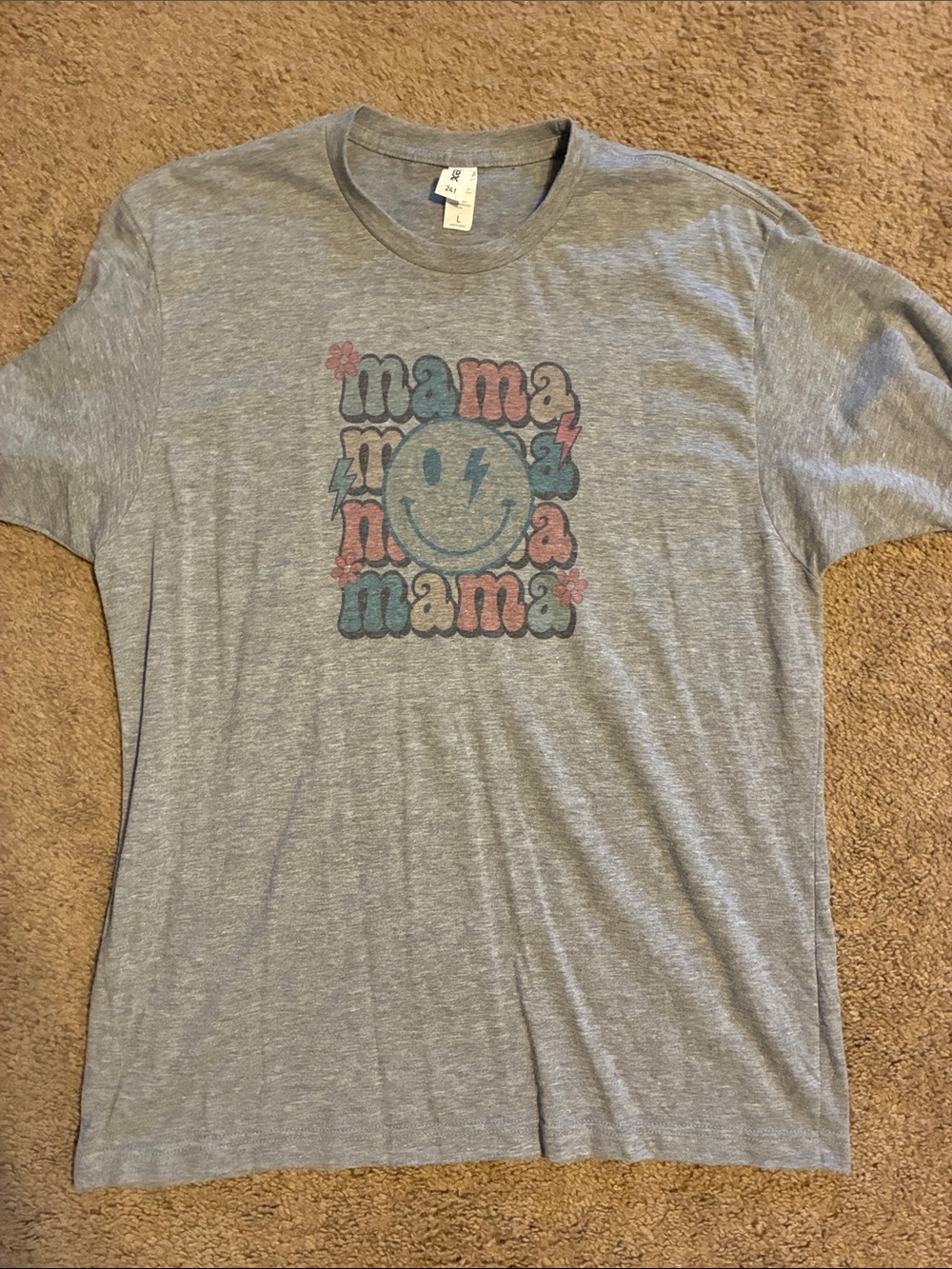 Tultex Heather Gray Kids Short Sleeve Tee with Retro 'mama' Smiley Graphic